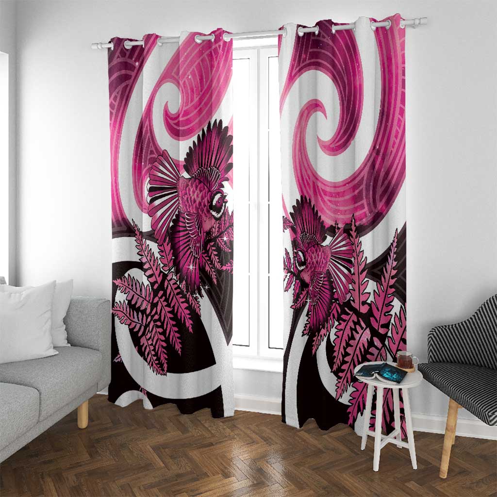 Piwakawaka New Zealand Matariki Window Curtain Maori New Year Silver Fern Pink Galaxy LT14 With Grommets Pink - Polynesian Pride