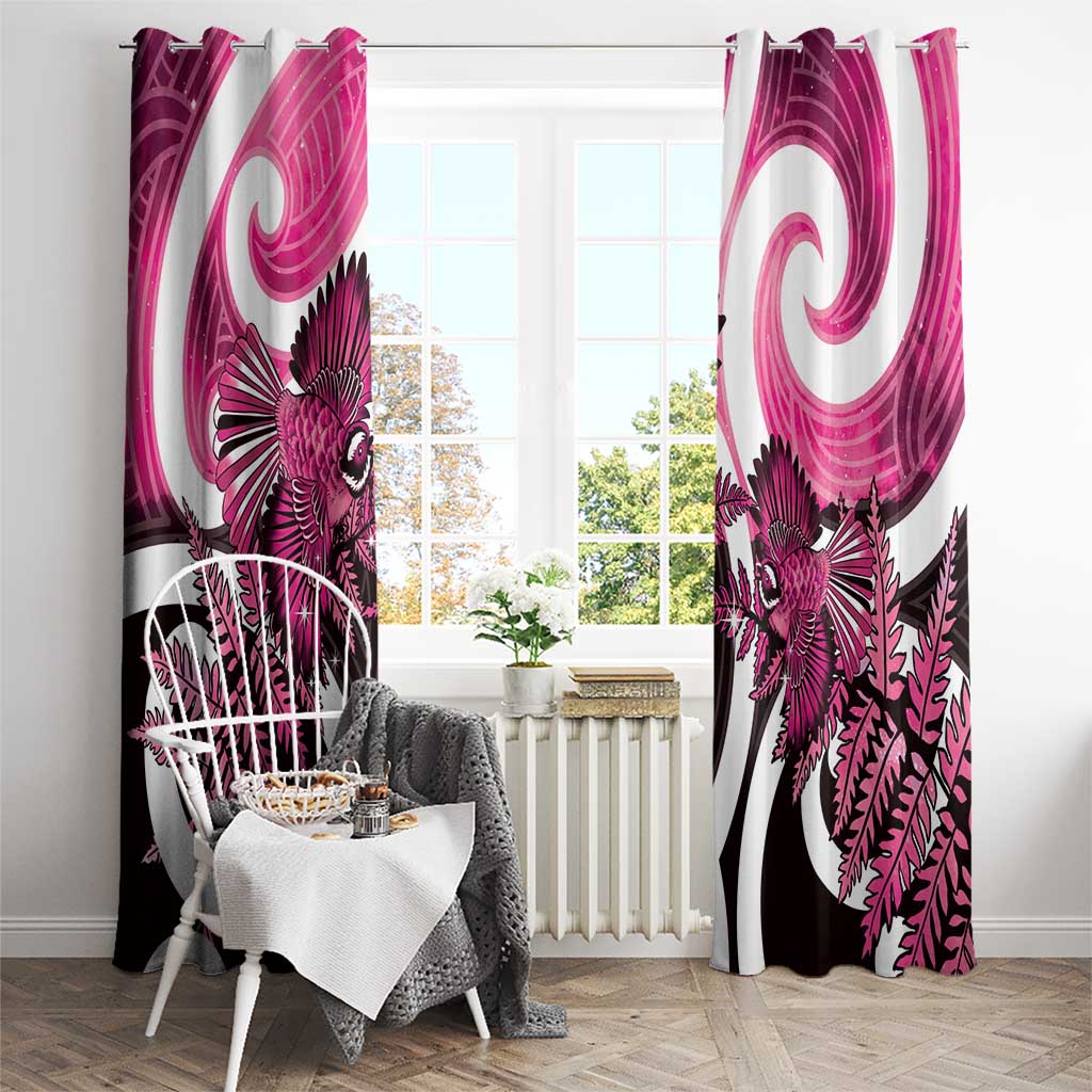 Piwakawaka New Zealand Matariki Window Curtain Maori New Year Silver Fern Pink Galaxy LT14 - Polynesian Pride