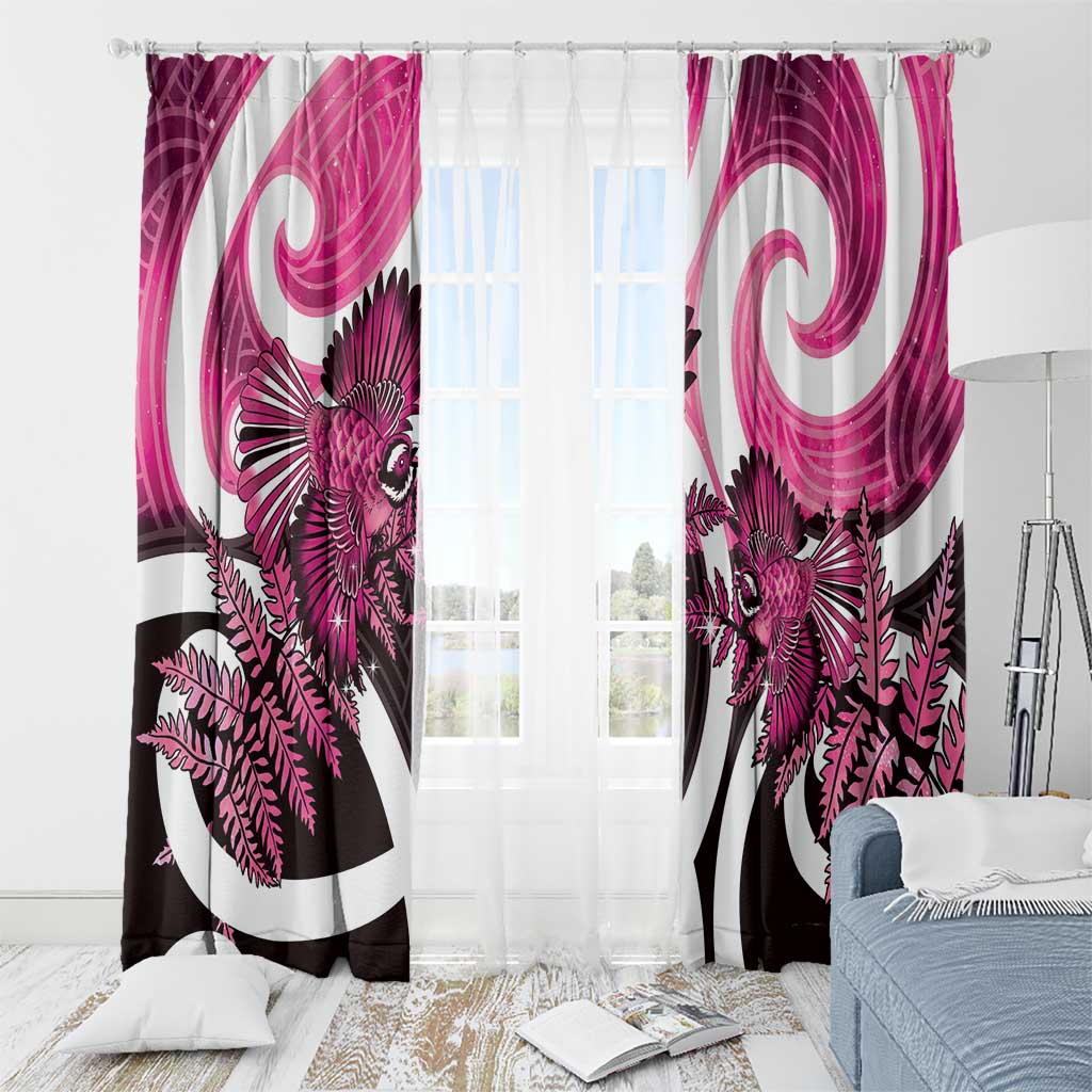 Piwakawaka New Zealand Matariki Window Curtain Maori New Year Silver Fern Pink Galaxy LT14 - Polynesian Pride