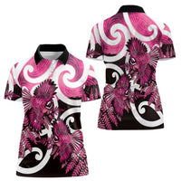 Piwakawaka New Zealand Matariki Women Polo Shirt Maori New Year Silver Fern Pink Galaxy LT14 - Polynesian Pride