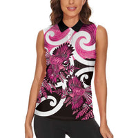 Piwakawaka New Zealand Matariki Women Sleeveless Polo Shirt Maori New Year Silver Fern Pink Galaxy LT14 - Polynesian Pride