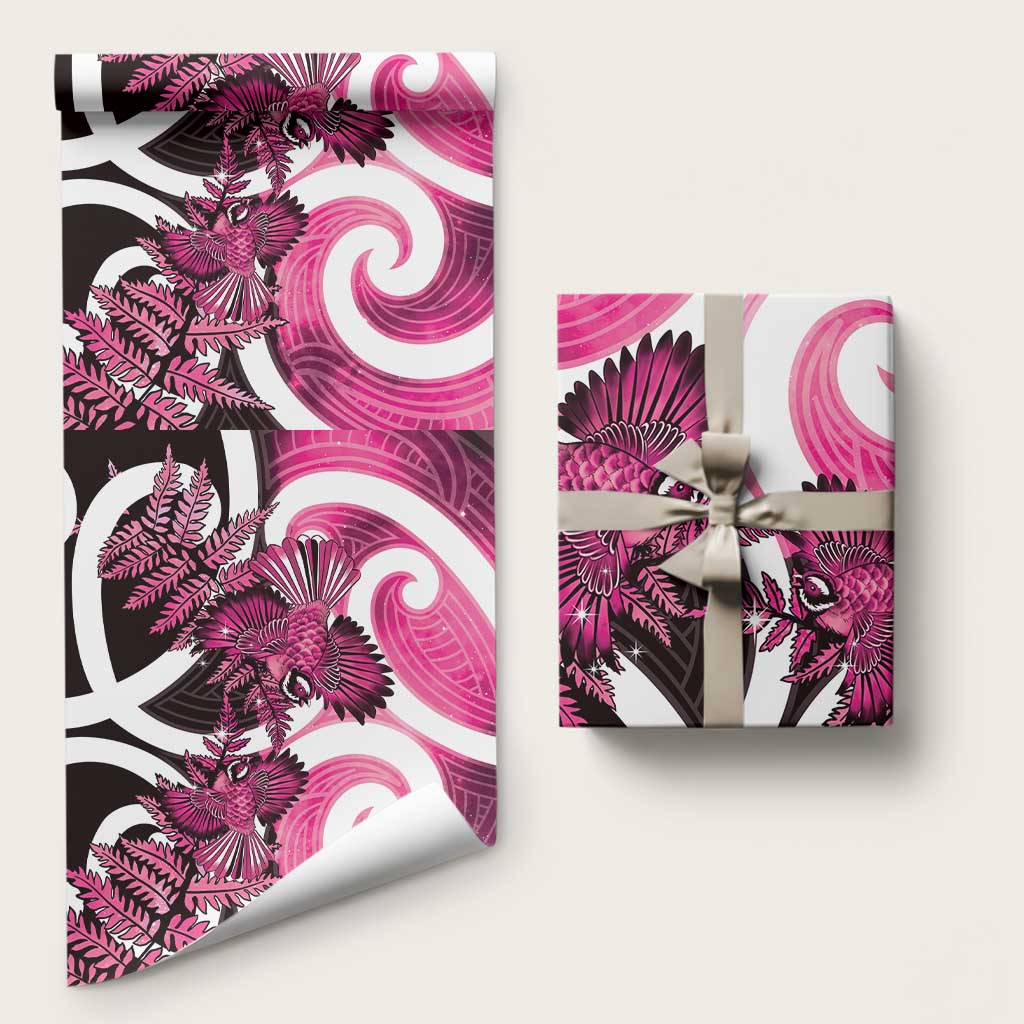 Piwakawaka New Zealand Matariki Wrapping Paper Maori New Year Silver Fern Pink Galaxy LT14 58" × 23" Pink - Polynesian Pride