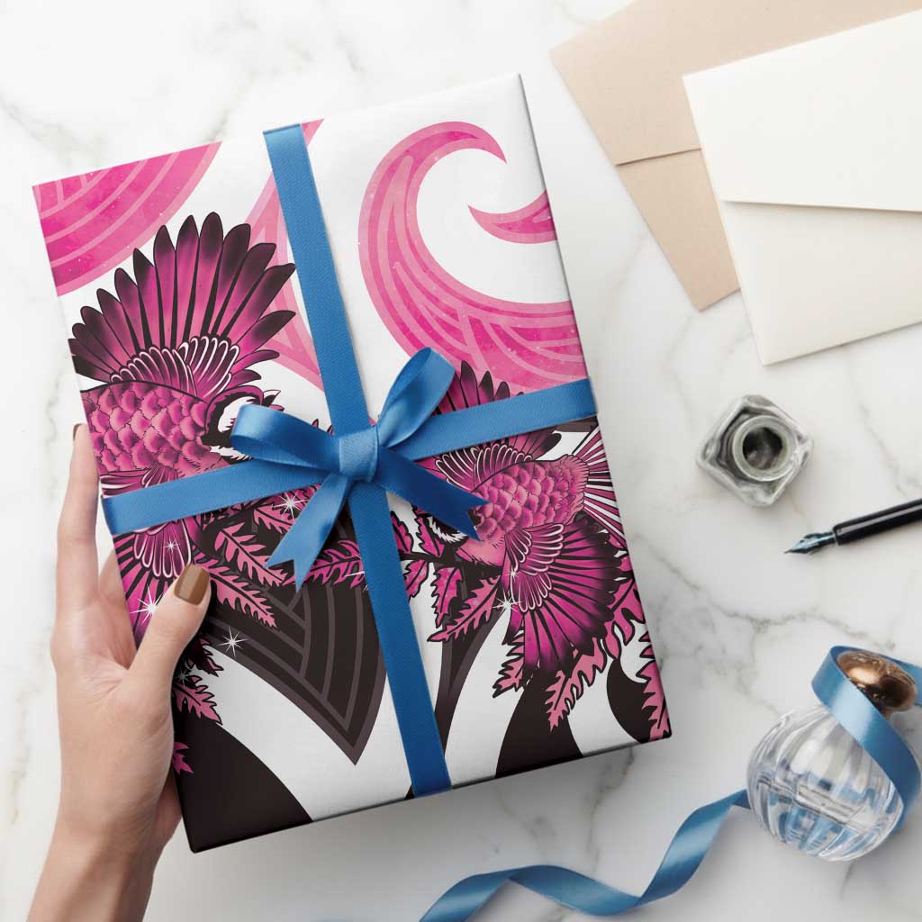 Piwakawaka New Zealand Matariki Wrapping Paper Maori New Year Silver Fern Pink Galaxy LT14 - Polynesian Pride
