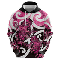 Piwakawaka New Zealand Matariki Zip Hoodie Maori New Year Silver Fern Pink Galaxy LT14 - Polynesian Pride