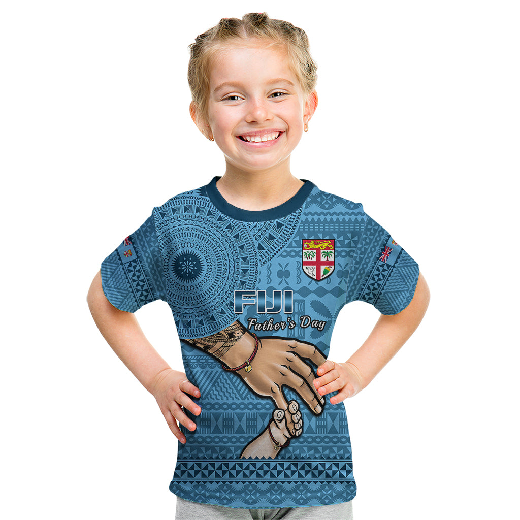 Personalised Father Day Fiji Kid T Shirt I Love You Dad Fijian Tapa Pattern LT14 Blue - Polynesian Pride
