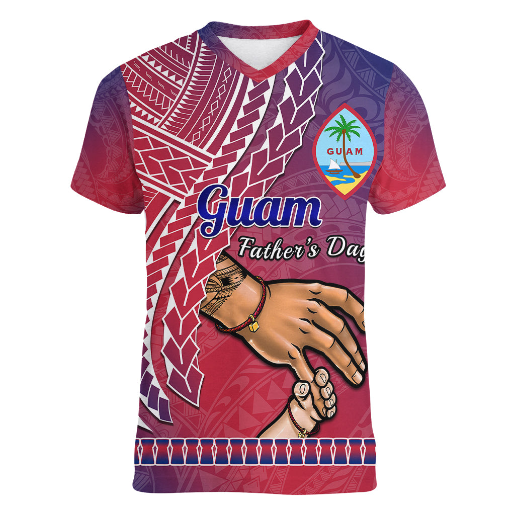 Personalised Father Day Guam Women V Neck T Shirt I Love You Dad Guaman Latte Stone LT14 Female Red - Polynesian Pride