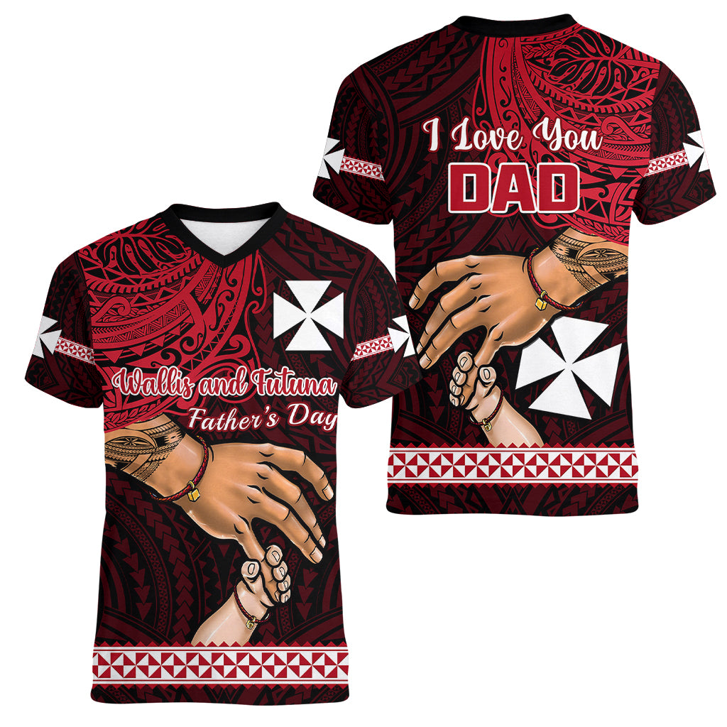 Polynesian Pride Father Day Wallis and Futuna Women V Neck T Shirt I Love You Dad LT14 - Polynesian Pride