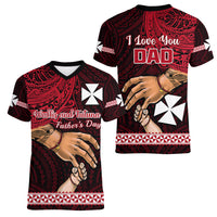Polynesian Pride Father Day Wallis and Futuna Women V Neck T Shirt I Love You Dad LT14 - Polynesian Pride
