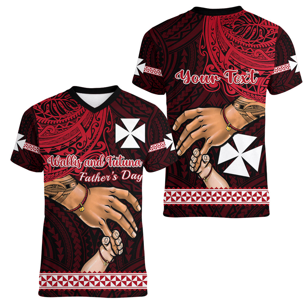 Personalised Father Day Wallis and Futuna Women V Neck T Shirt I Love You Dad LT14 - Polynesian Pride