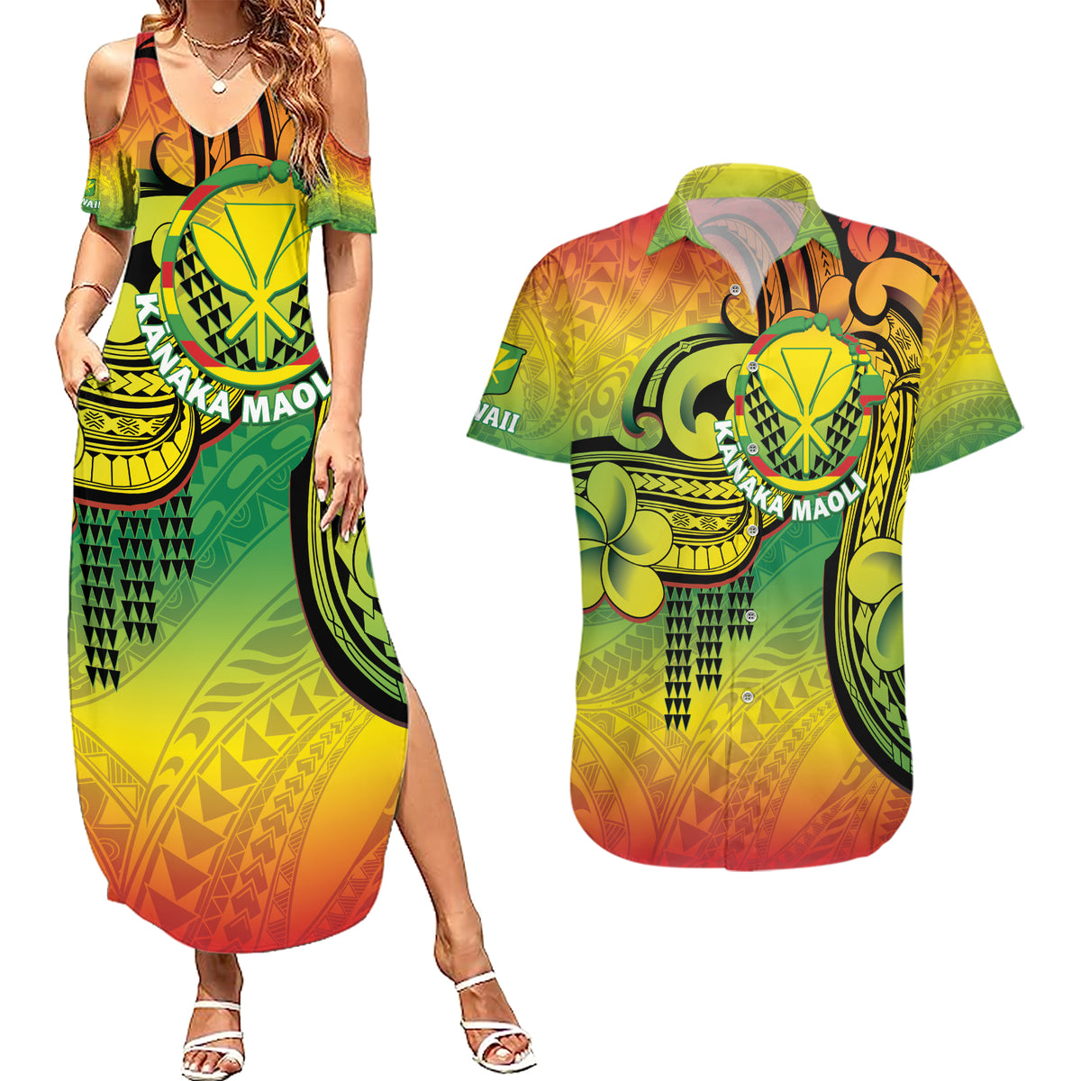 Hawaii Flag Day Couples Matching Summer Maxi Dress and Hawaiian Shirt Kanaka Maoli With Kakau Polynesian Pattern LT14