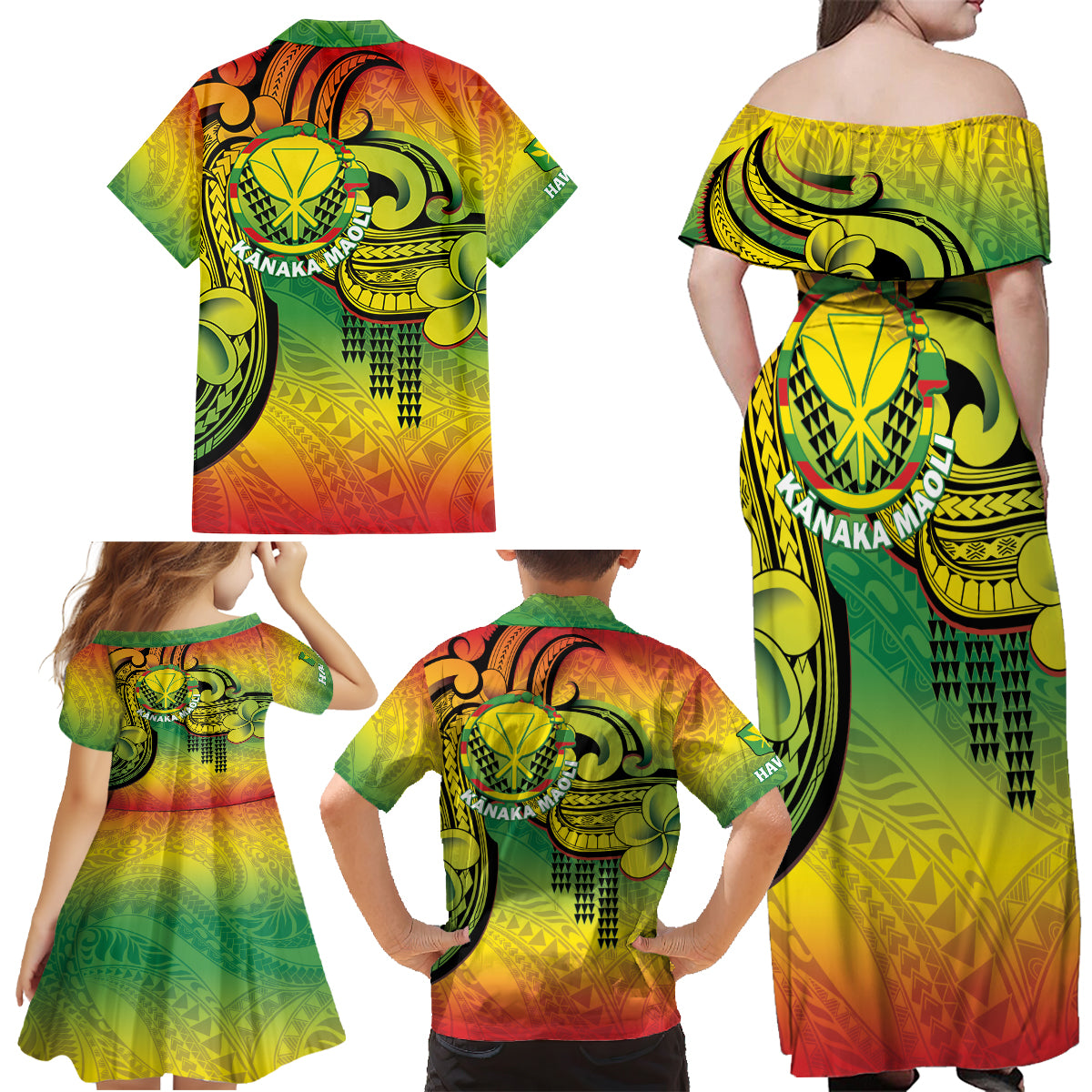 Hawaii Flag Day Family Matching Off Shoulder Maxi Dress and Hawaiian Shirt Kanaka Maoli With Kakau Polynesian Pattern LT14