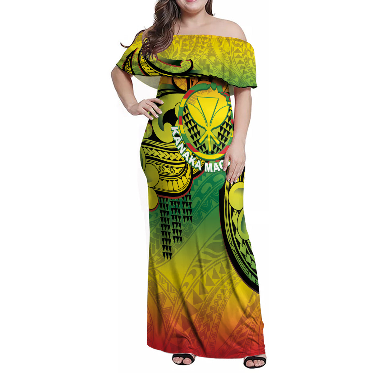Hawaii Flag Day Family Matching Off Shoulder Maxi Dress and Hawaiian Shirt Kanaka Maoli With Kakau Polynesian Pattern LT14