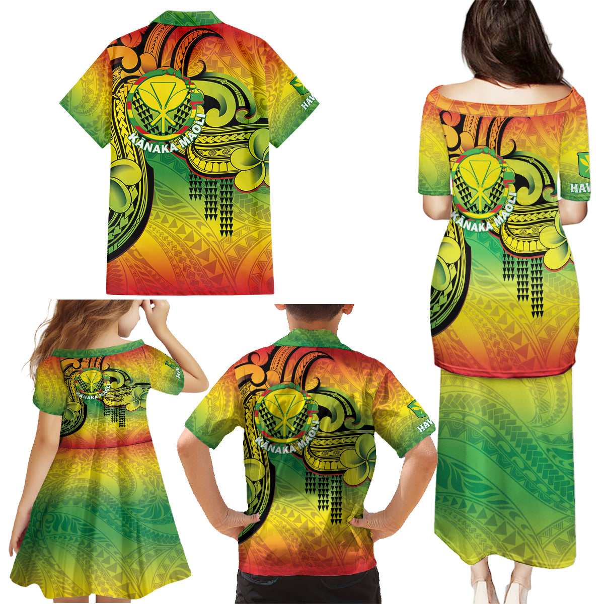 Hawaii Flag Day Family Matching Puletasi and Hawaiian Shirt Kanaka Maoli With Kakau Polynesian Pattern LT14