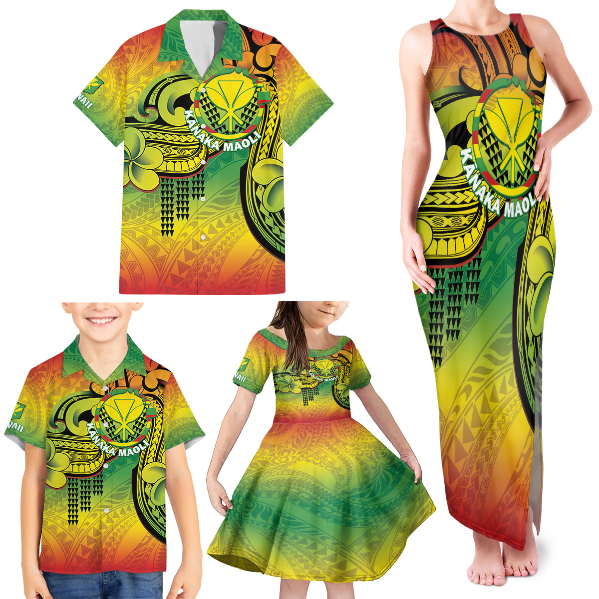 Hawaii Flag Day Family Matching Tank Maxi Dress and Hawaiian Shirt Kanaka Maoli With Kakau Polynesian Pattern LT14
