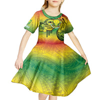 Hawaii Flag Day Kid Short Sleeve Dress Kanaka Maoli With Kakau Polynesian Pattern LT14