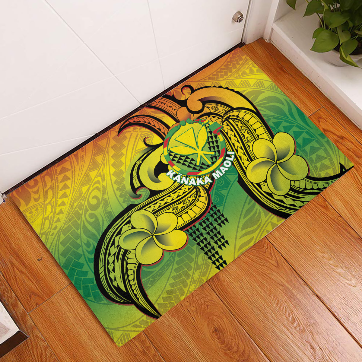 Hawaii Flag Day Rubber Doormat Kanaka Maoli With Kakau Polynesian Pattern