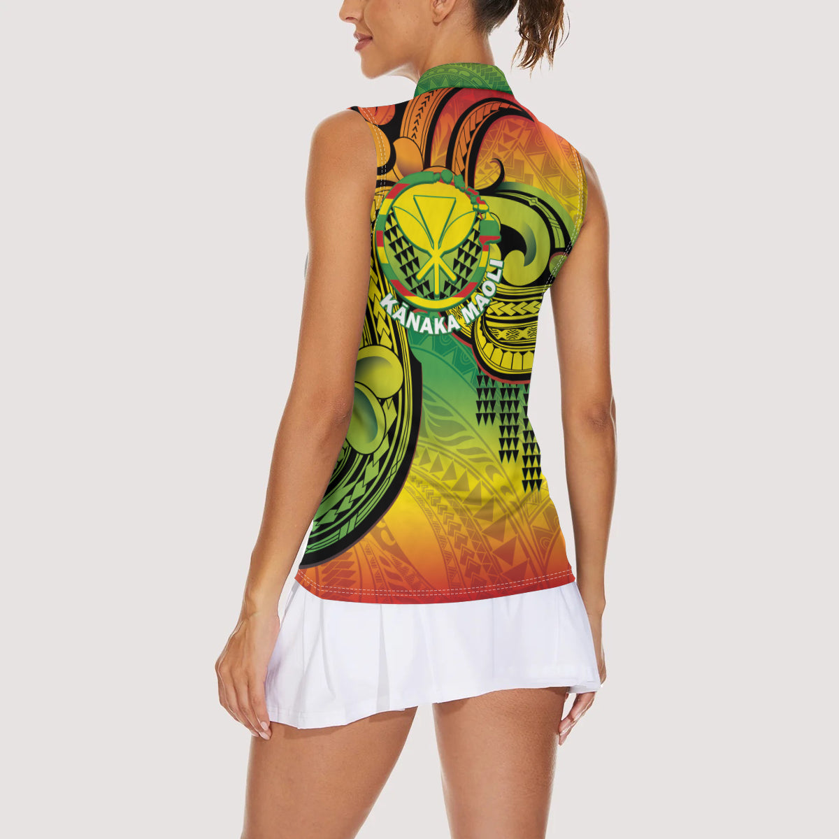 Hawaii Flag Day Women Sleeveless Polo Shirt Kanaka Maoli With Kakau Polynesian Pattern LT14