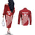 Tonga Rugby Custom Couples Matching Off The Shoulder Long Sleeve Dress and Long Sleeve Button Shirt Go ʻIkale Tahi Go Tongan Tapa Cloth