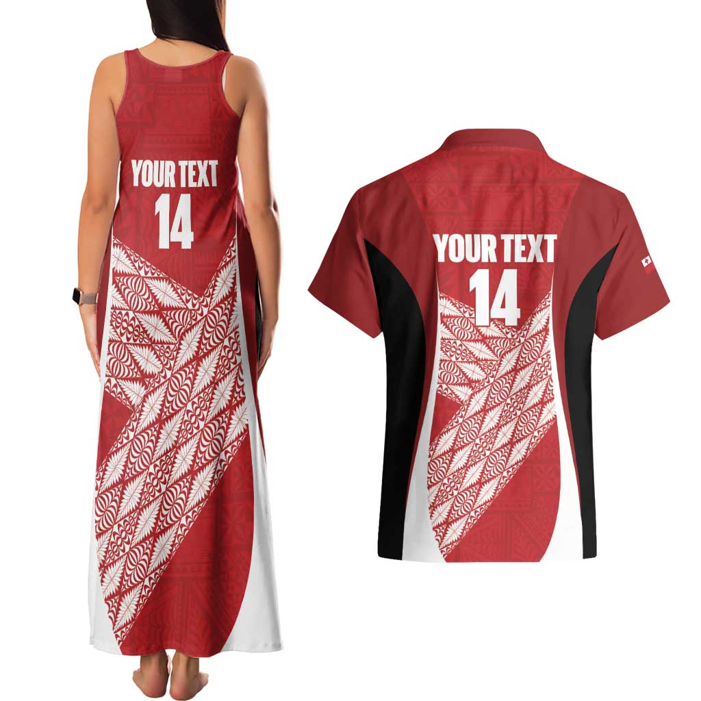Tonga Rugby Custom Couples Matching Tank Maxi Dress and Hawaiian Shirt Go ʻIkale Tahi Go Tongan Tapa Cloth