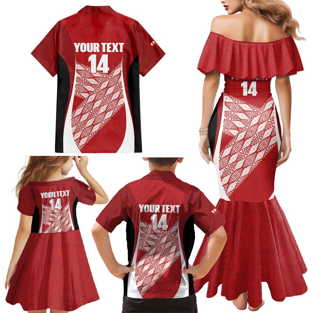 Tonga Rugby Custom Family Matching Mermaid Dress and Hawaiian Shirt Go ʻIkale Tahi Go Tongan Tapa Cloth