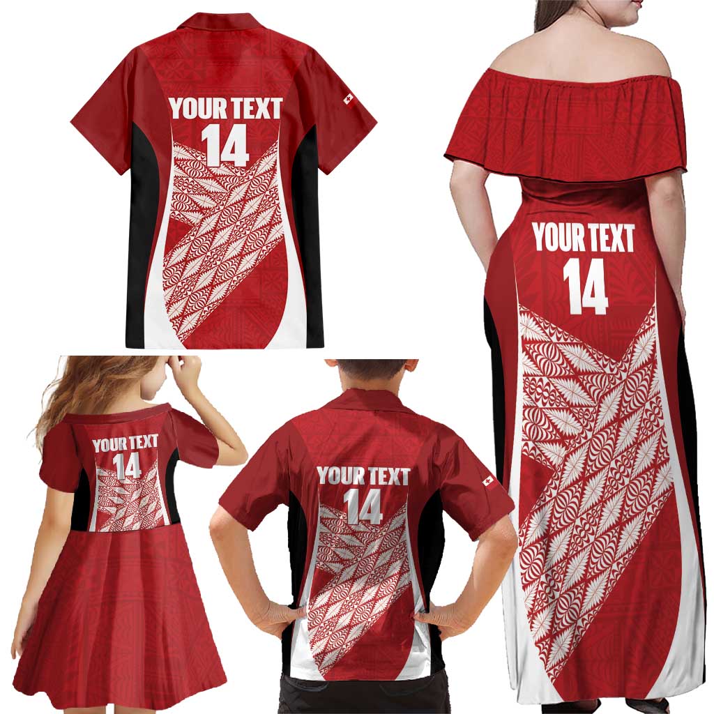 Tonga Rugby Custom Family Matching Off Shoulder Maxi Dress and Hawaiian Shirt Go ʻIkale Tahi Go Tongan Tapa Cloth