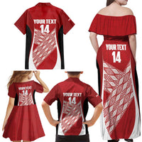 Tonga Rugby Custom Family Matching Off Shoulder Maxi Dress and Hawaiian Shirt Go ʻIkale Tahi Go Tongan Tapa Cloth
