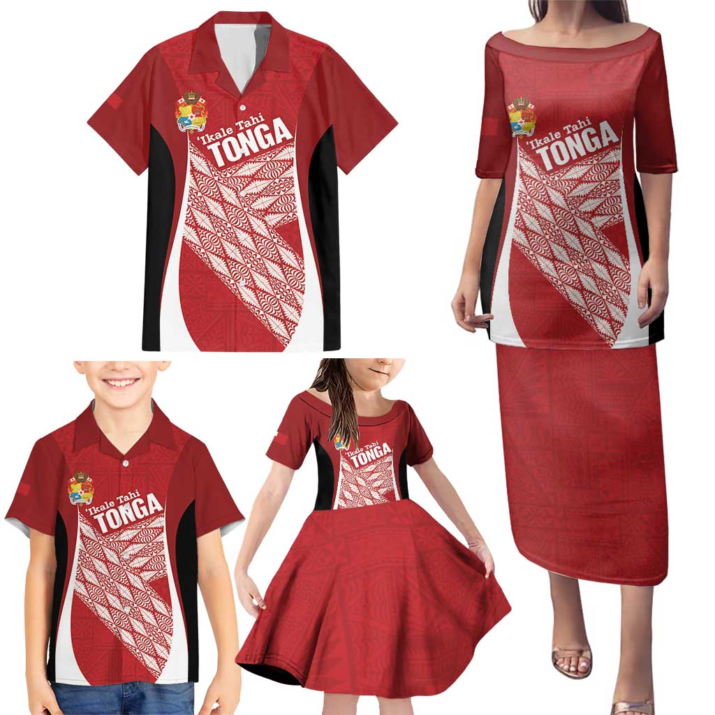 Tonga Rugby Custom Family Matching Puletasi and Hawaiian Shirt Go ʻIkale Tahi Go Tongan Tapa Cloth
