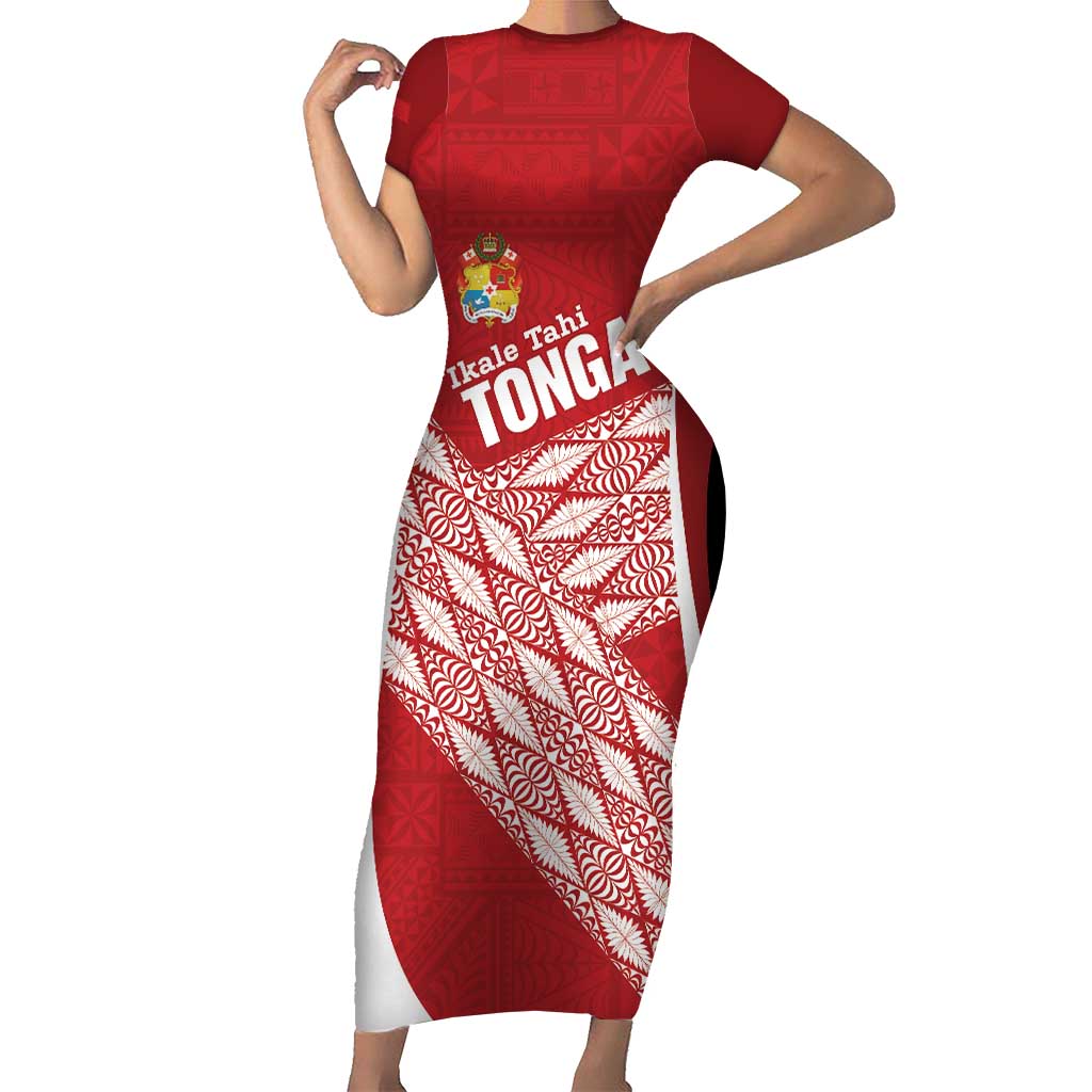 Tonga Rugby Custom Family Matching Short Sleeve Bodycon Dress and Hawaiian Shirt Go ʻIkale Tahi Go Tongan Tapa Cloth