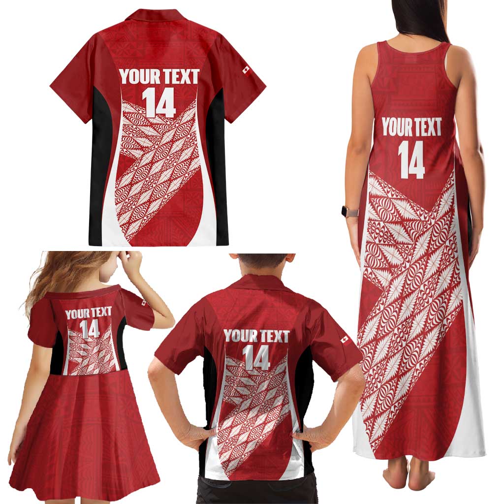 Tonga Rugby Custom Family Matching Tank Maxi Dress and Hawaiian Shirt Go ʻIkale Tahi Go Tongan Tapa Cloth
