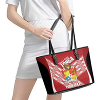 Tonga Rugby Custom Leather Tote Bag Go ʻIkale Tahi Go Tongan Tapa Cloth