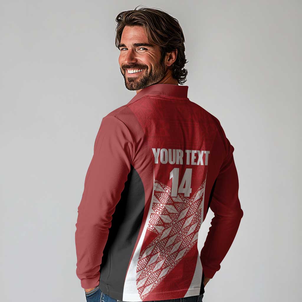 Tonga Rugby Custom Long Sleeve Polo Shirt Go ʻIkale Tahi Go Tongan Tapa Cloth