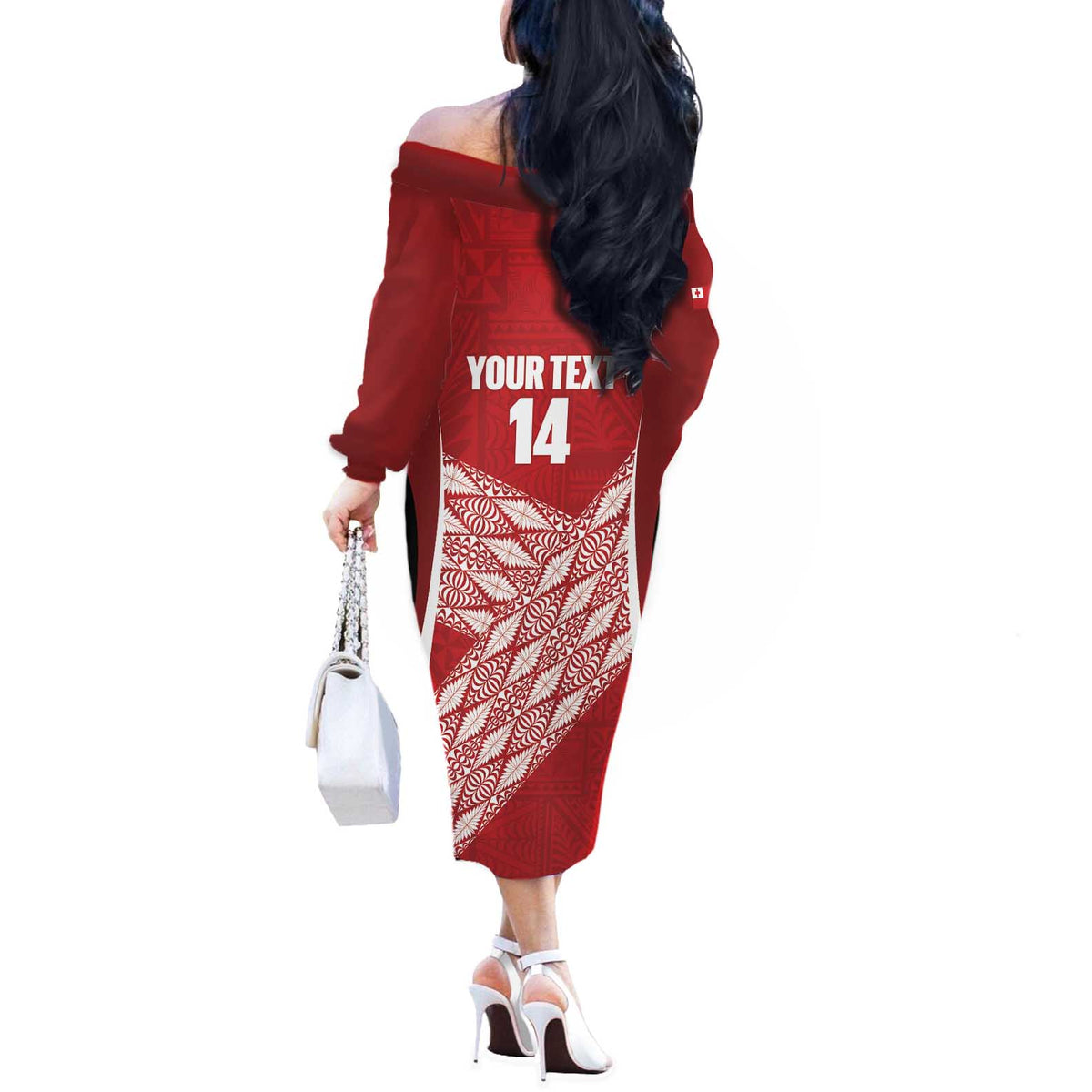Tonga Rugby Custom Off The Shoulder Long Sleeve Dress Go ʻIkale Tahi Go Tongan Tapa Cloth