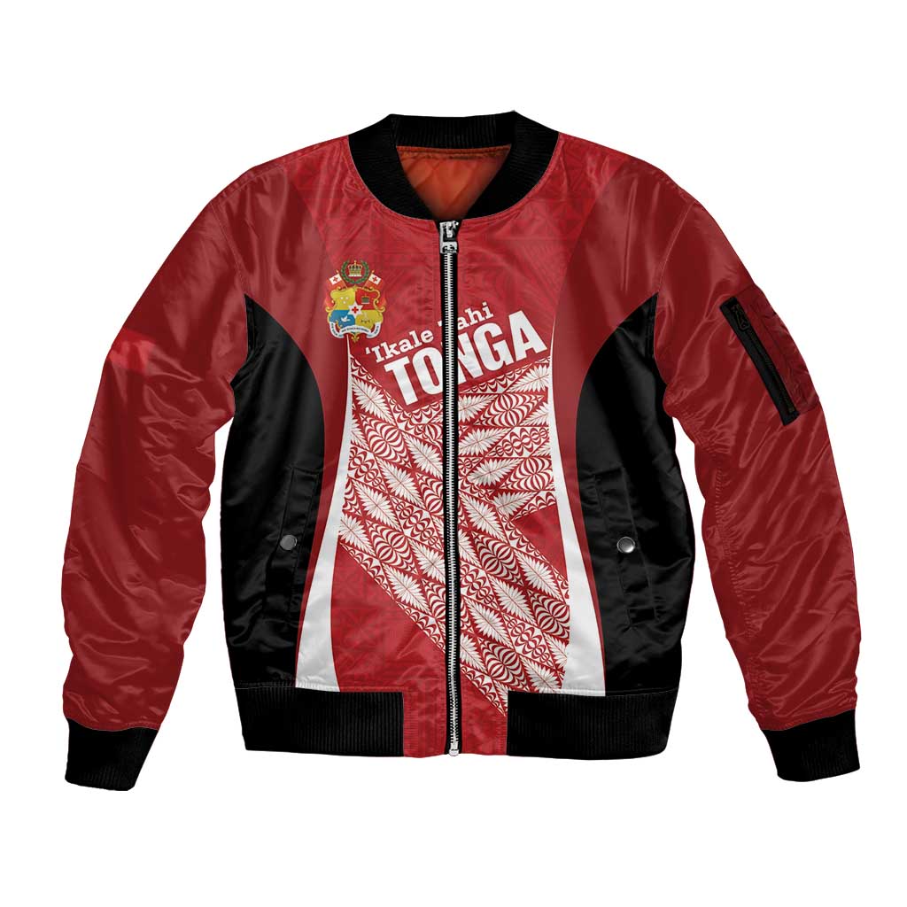 Tonga Rugby Custom Sleeve Zip Bomber Jacket Go ʻIkale Tahi Go Tongan Tapa Cloth