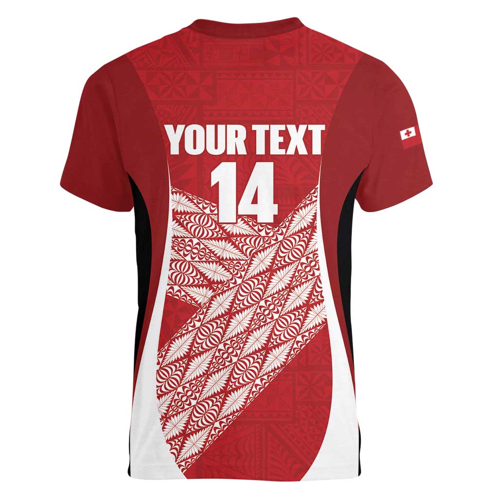 Tonga Rugby Custom Women V-Neck T-Shirt Go ʻIkale Tahi Go Tongan Tapa Cloth