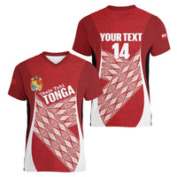 Tonga Rugby Custom Women V-Neck T-Shirt Go ʻIkale Tahi Go Tongan Tapa Cloth
