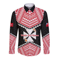 Personalised 29 July Wallis And Futuna Territory Day Long Sleeve Button Shirt Polynesian Tribal Pattern LT14 Unisex Red - Polynesian Pride