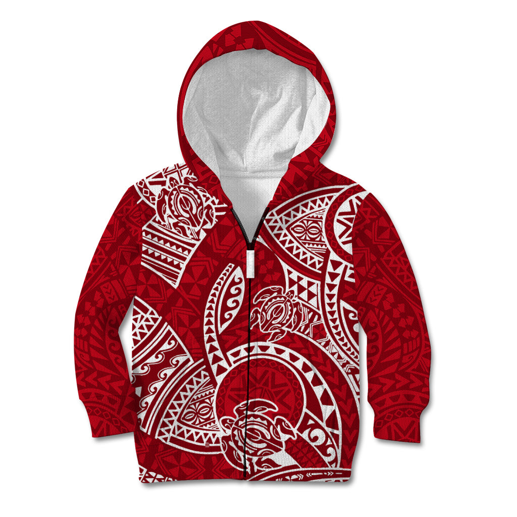 Polynesian Pride Hawaii Kid Hoodie Hawaiian Tribal Honu Red Version LT14 Zip Hoodie Red - Polynesian Pride