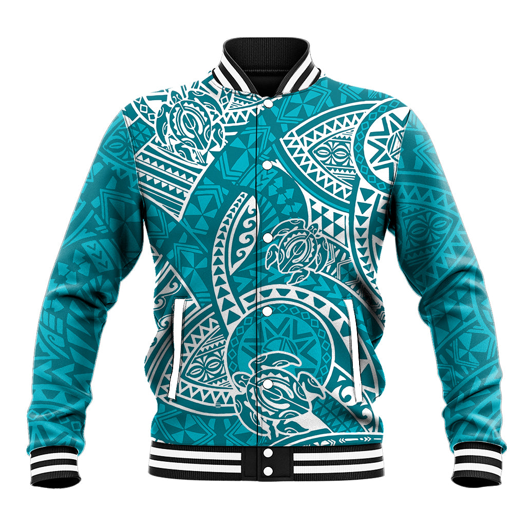 Polynesian Pride Hawaii Baseball Jacket Hawaiian Tribal Honu Turquoise Version LT14 Unisex Turquoise - Polynesian Pride