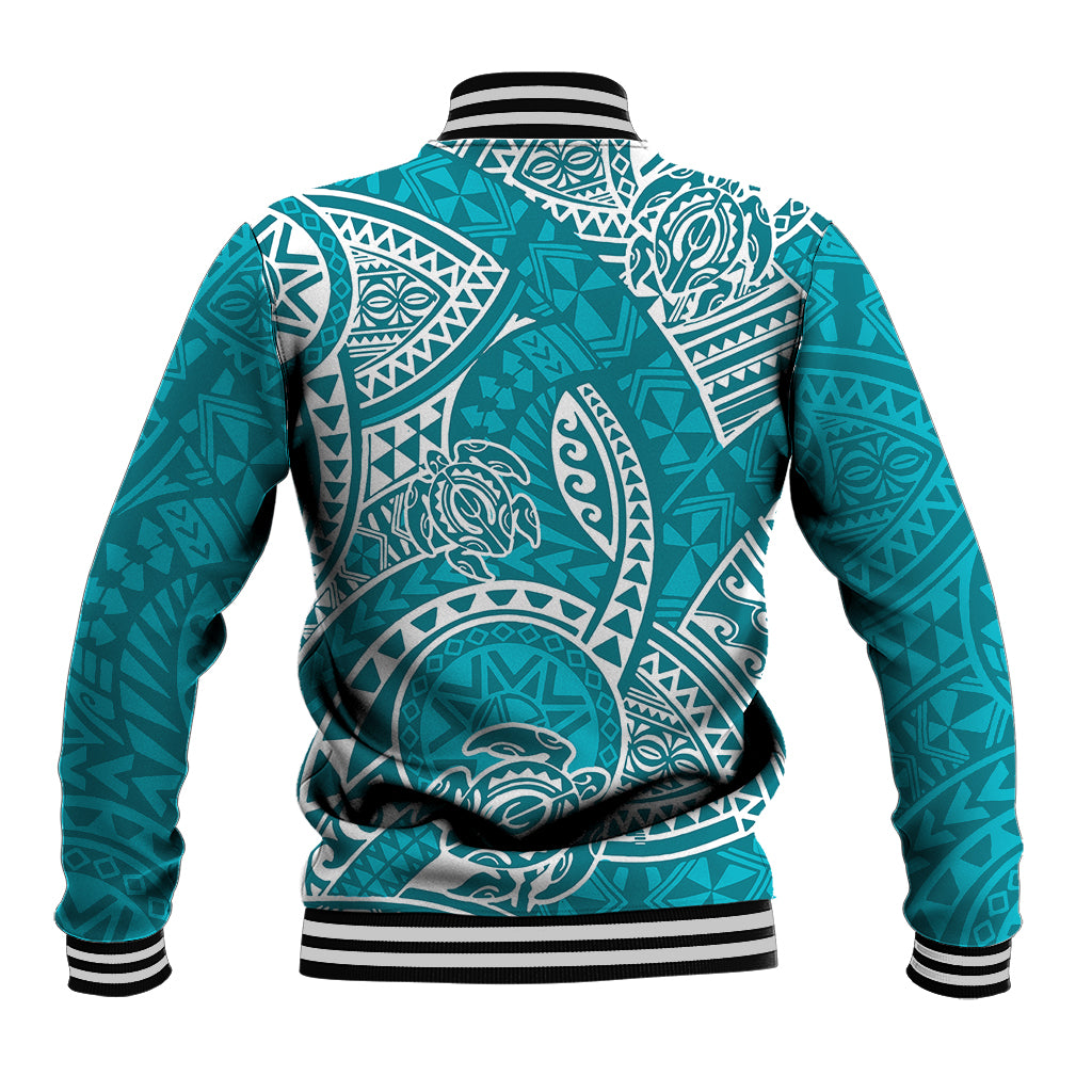 Polynesian Pride Hawaii Baseball Jacket Hawaiian Tribal Honu Turquoise Version LT14 - Polynesian Pride