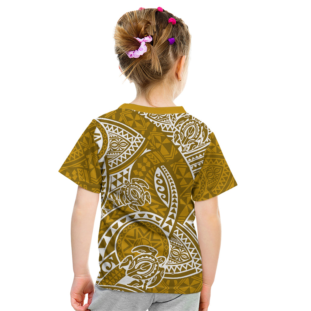 Polynesian Pride Hawaii Kid T Shirt Hawaiian Tribal Honu Gold Version LT14 - Polynesian Pride