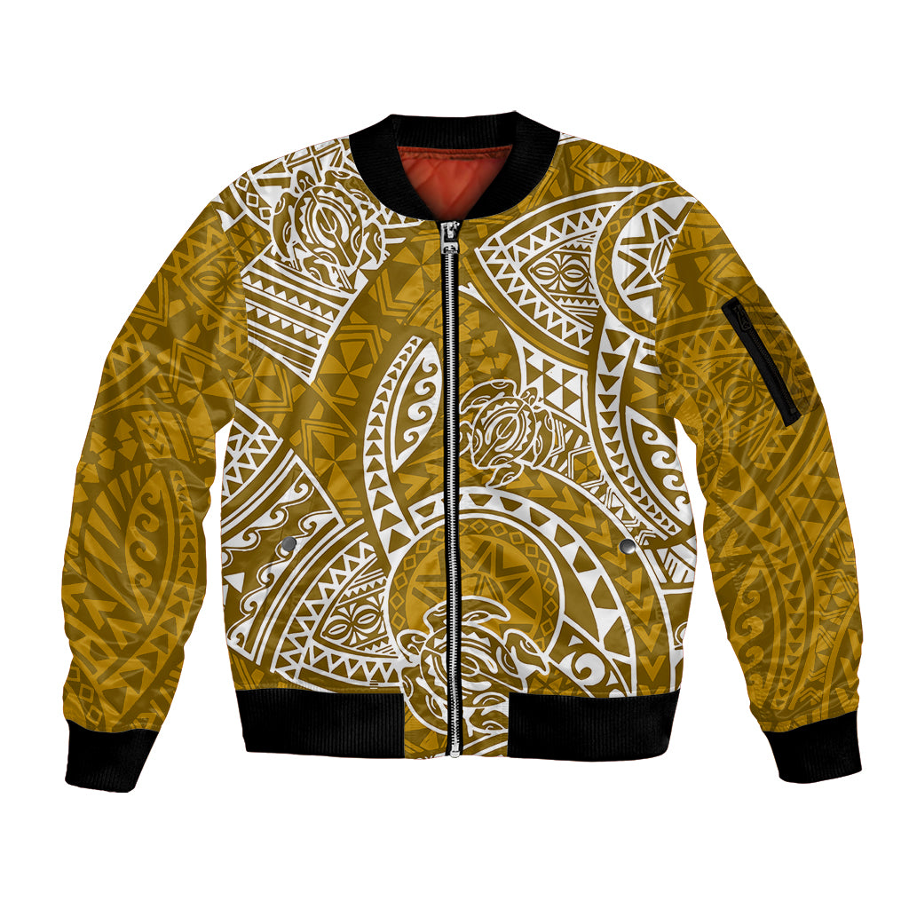 Polynesian Pride Hawaii Sleeve Zip Bomber Jacket Hawaiian Tribal Honu Gold Version LT14 Unisex Gold - Polynesian Pride