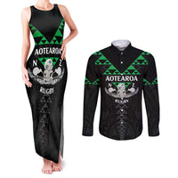 Personalised Aotearoa Rugby Couples Matching Tank Maxi Dress and Long Sleeve Button Shirt New Zealand Maori Kete Matauranga Pattern