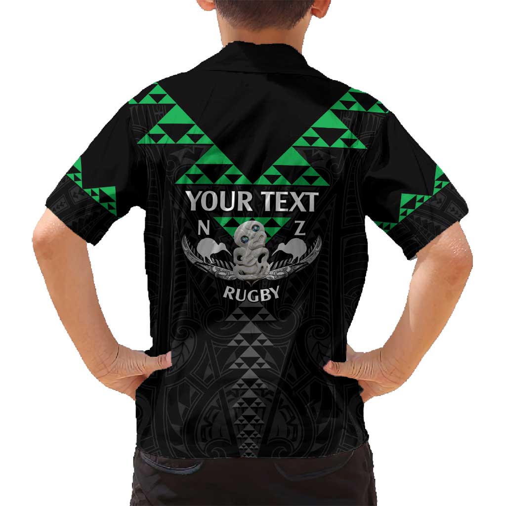 Personalised Aotearoa Rugby Family Matching Off Shoulder Short Dress and Hawaiian Shirt New Zealand Maori Kete Matauranga Pattern LT14 - Polynesian Pride
