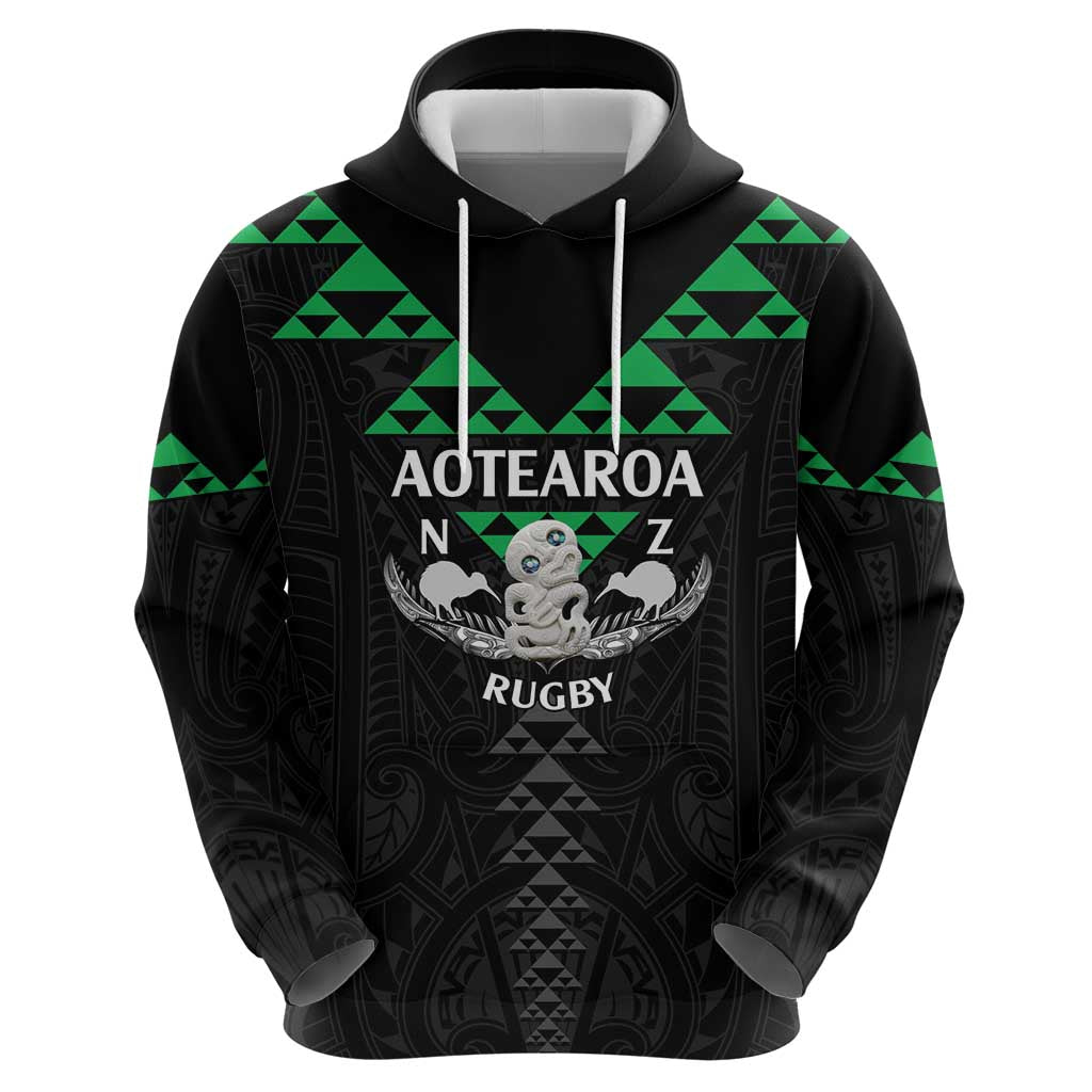 Personalised Aotearoa Rugby Hoodie New Zealand Maori Kete Matauranga Pattern