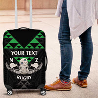 Personalised Aotearoa Rugby Luggage Cover New Zealand Maori Kete Matauranga Pattern LT14 Black - Polynesian Pride