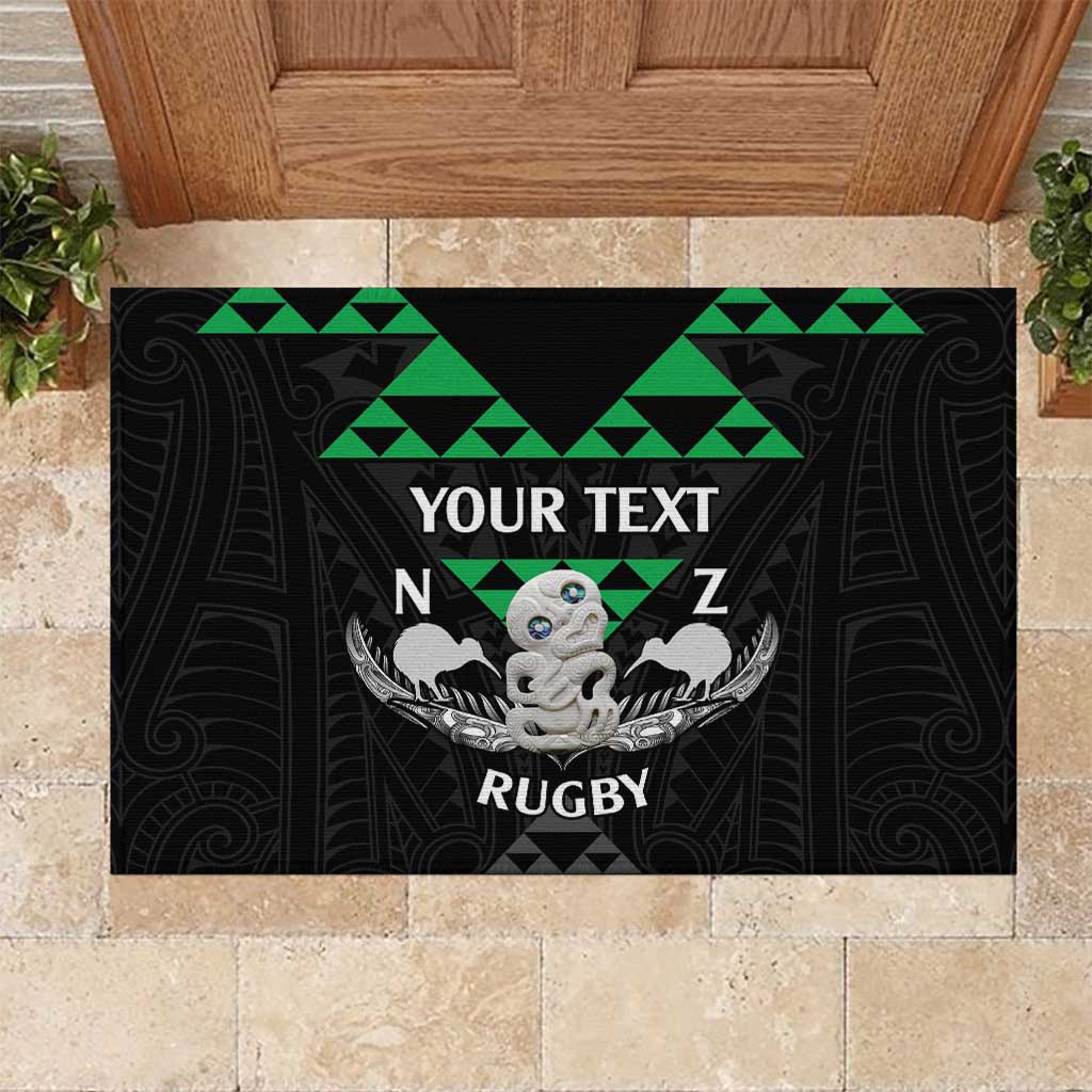 Personalised Aotearoa Rugby Rubber Doormat New Zealand Maori Kete Matauranga Pattern