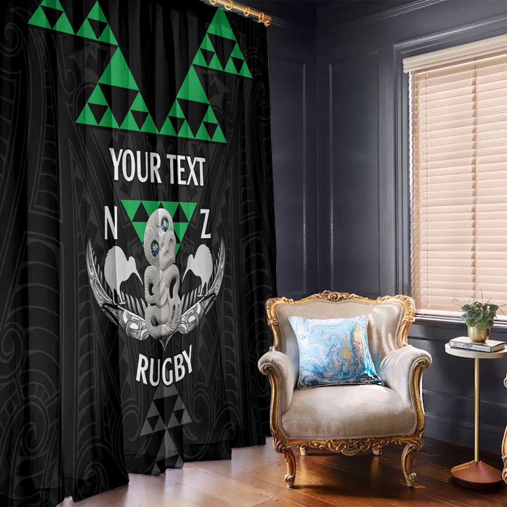 Personalised Aotearoa Rugby Window Curtain New Zealand Maori Kete Matauranga Pattern
