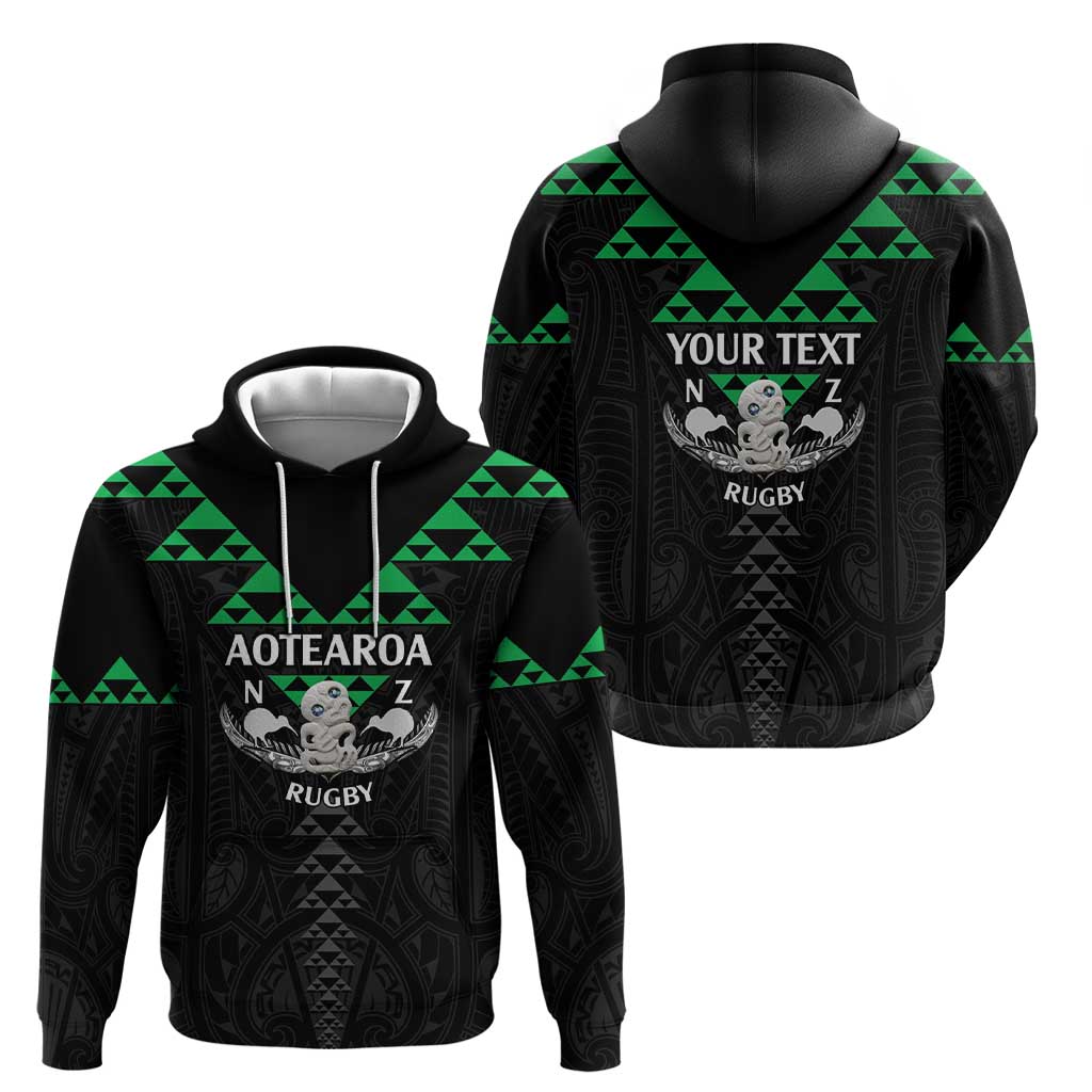 Personalised Aotearoa Rugby Zip Hoodie New Zealand Maori Kete Matauranga Pattern
