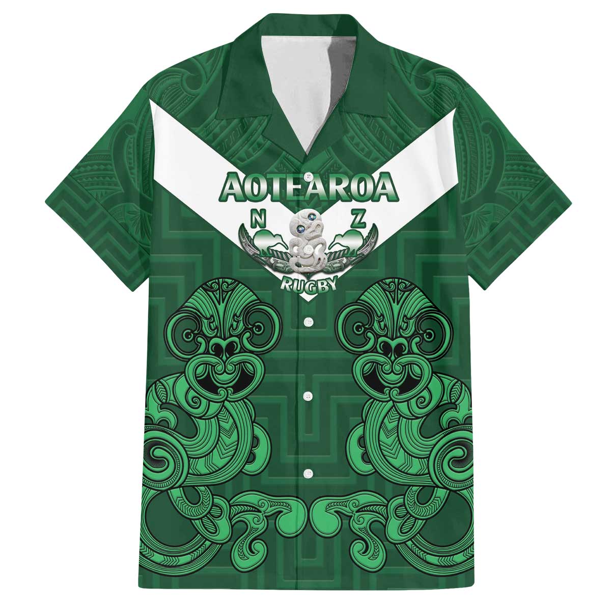 Custom Aotearoa Rugby Family Matching Off The Shoulder Long Sleeve Dress and Hawaiian Shirt New Zealand Maori Kete Poutama Pattern