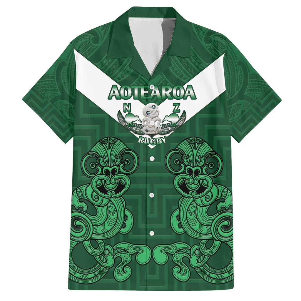 Custom Aotearoa Rugby Family Matching Off Shoulder Short Dress and Hawaiian Shirt New Zealand Maori Kete Poutama Pattern